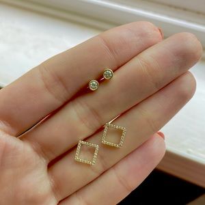 14K + Square Diamond Halo Studs